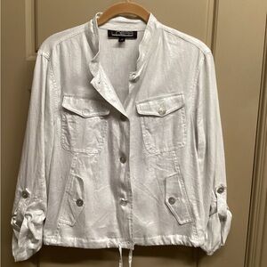 Linear linen/rayon silver metallic crop jacket size M